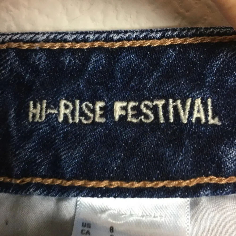 American Eagle Blue Distressed Lace Hi Rise Festival Shorts 8